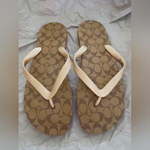 Coach Tan and Gold Patterned Sandals. Goes With Everything! EUC 9
